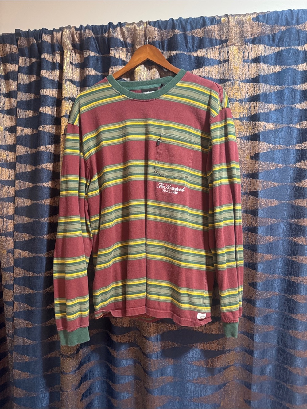The Hundreds Burgundy & Green Striped Long-Sleeve Tee
